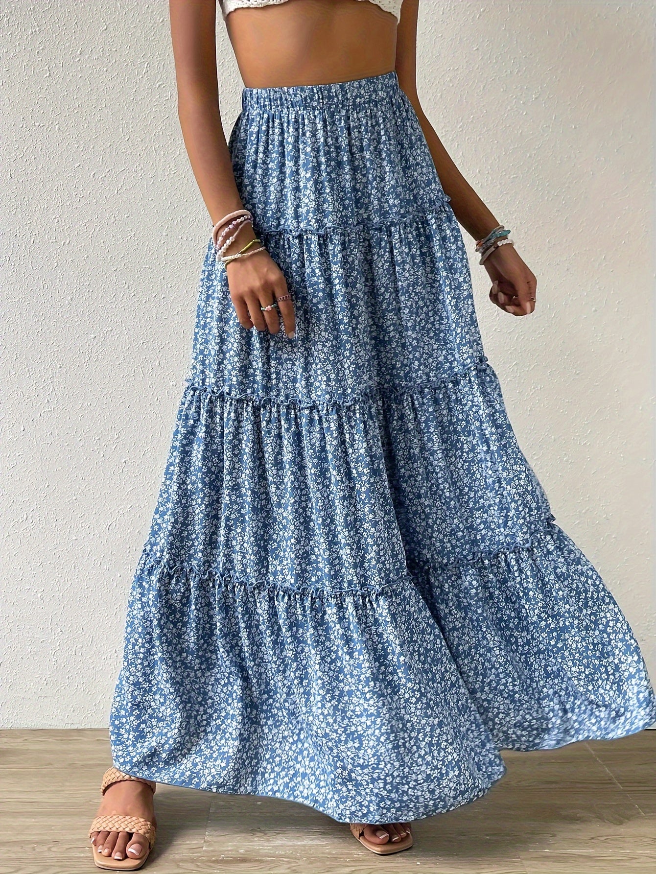 Boho Chic Ditsy Floral Maxi Skirt