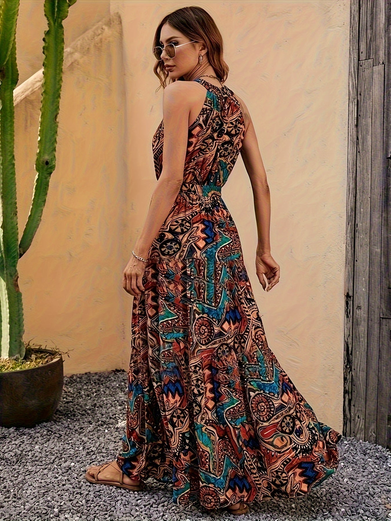 Boho Chic Sleeveless Maxi Dress Caramel Colour