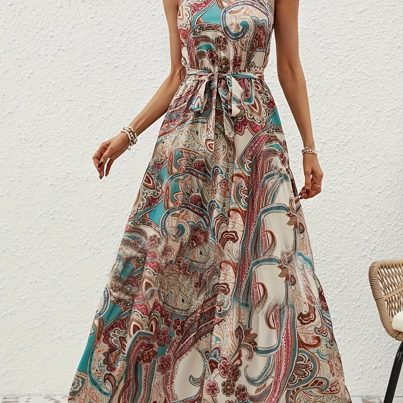 Boho Chic Sleeveless Maxi Dress Apricot