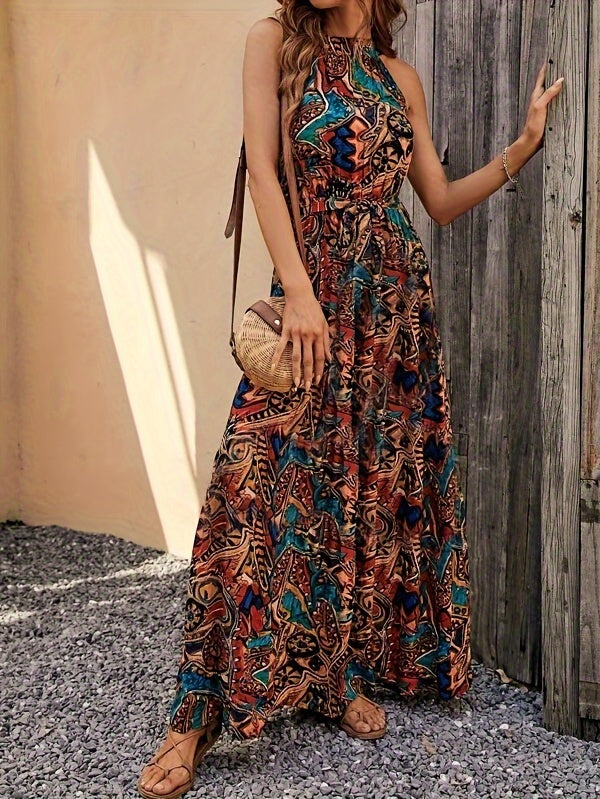 Boho Chic Sleeveless Maxi Dress Caramel Colour