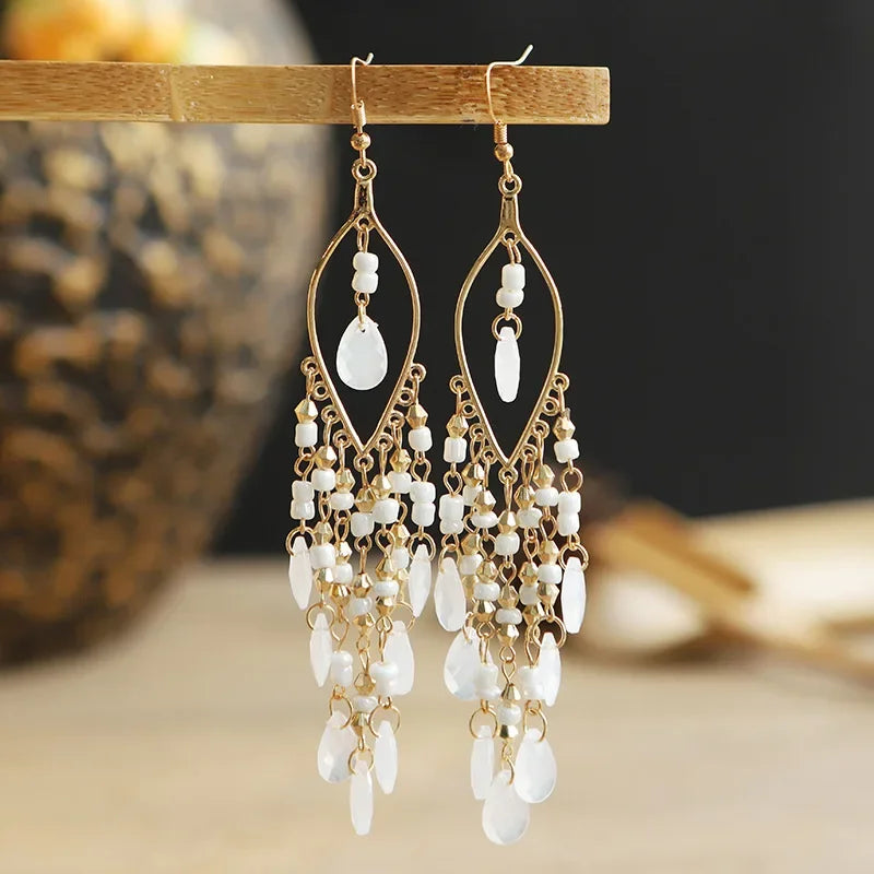 Boho Crystal Earrings White