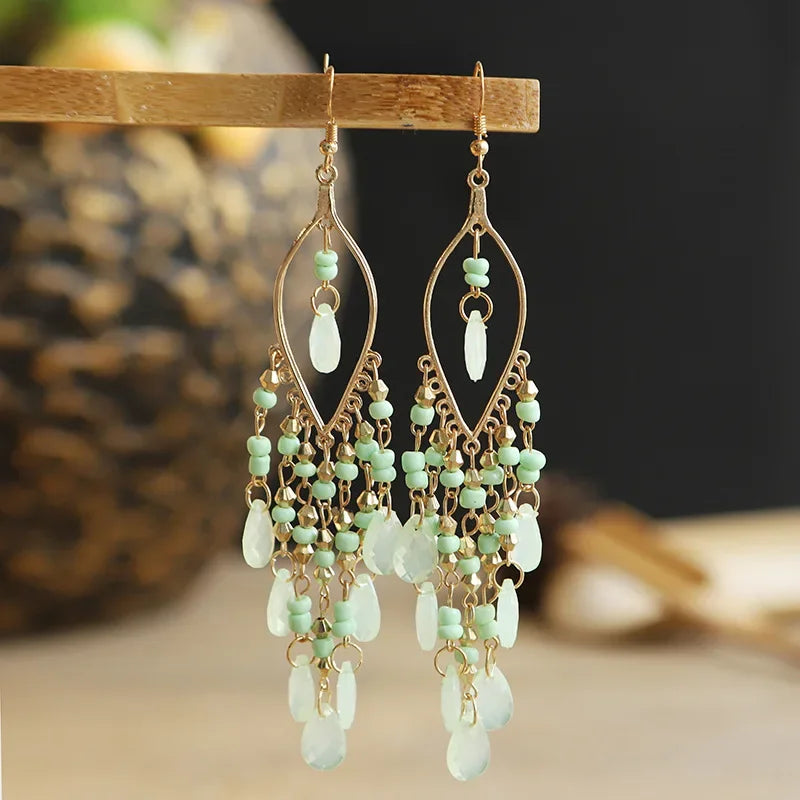 Boho Crystal Earrings Light Green