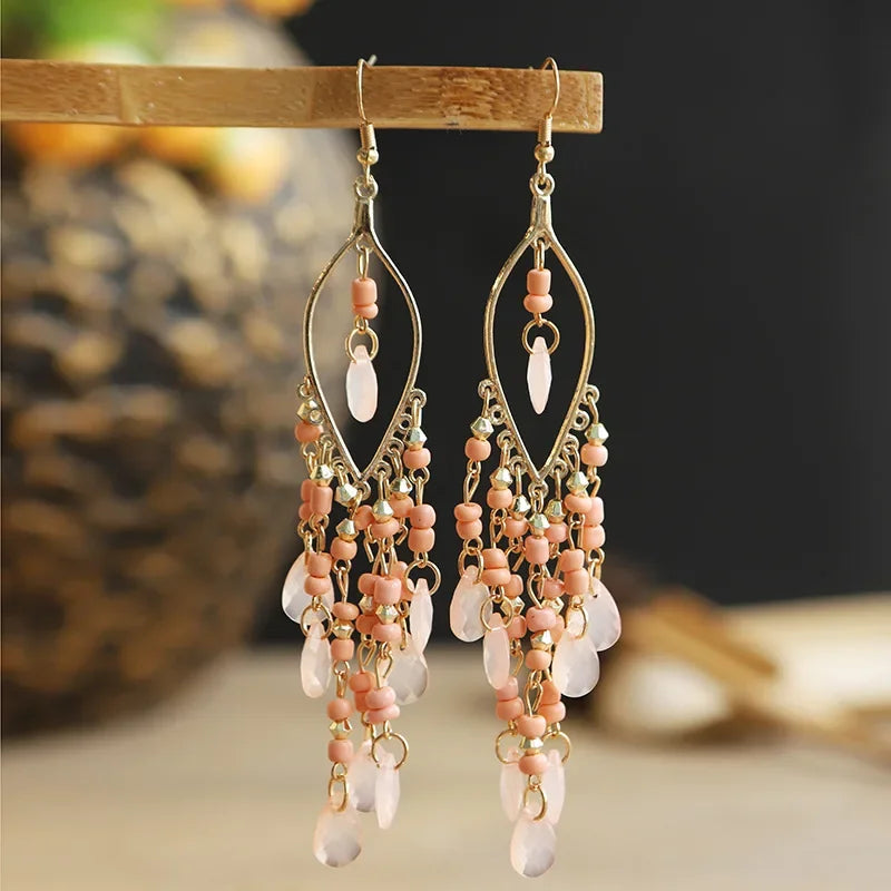 Boho Crystal Earrings Orangey Cream