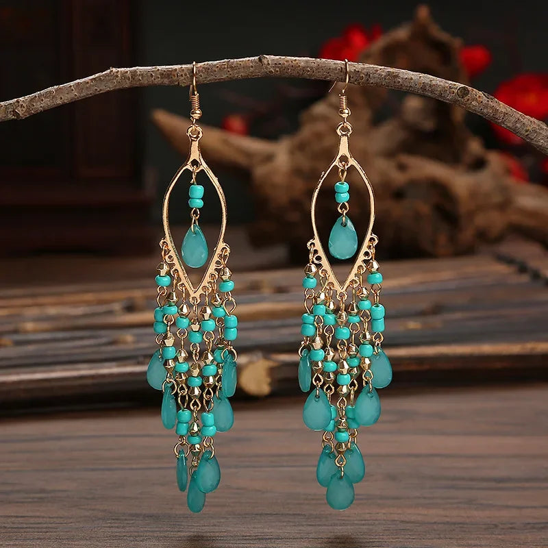 Boho Crystal Earrings Turquoise