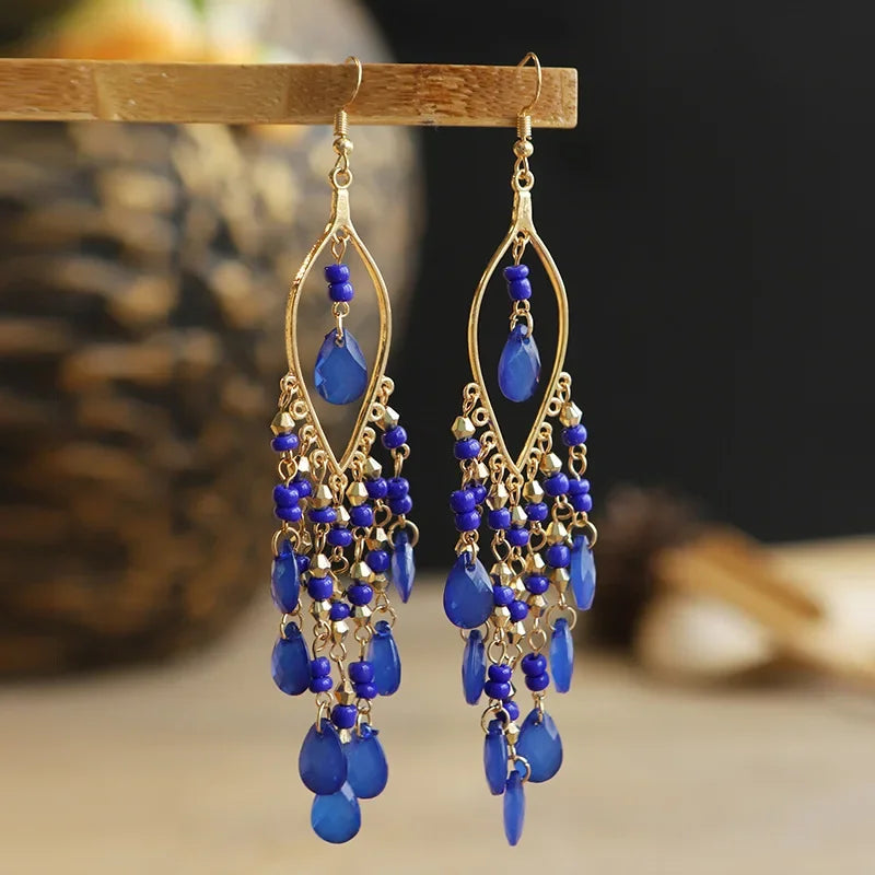 Boho Crystal Earrings Dark Blue