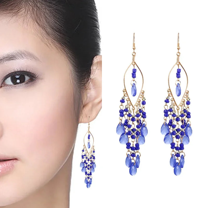 Boho Crystal Earrings Dark Blue