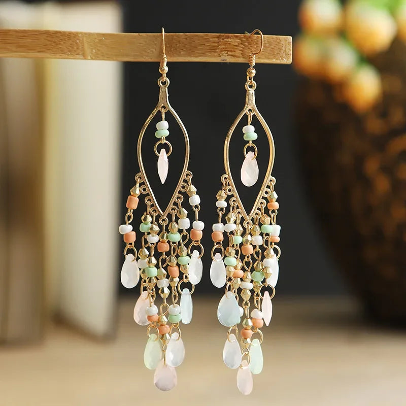 Boho Crystal Earrings White and orange