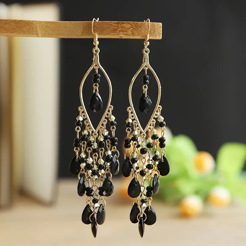 Boho Crystal Earrings Black