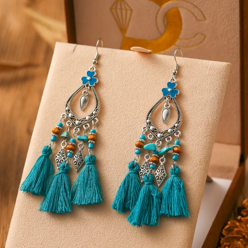 Boho Earrings Peacock Blue