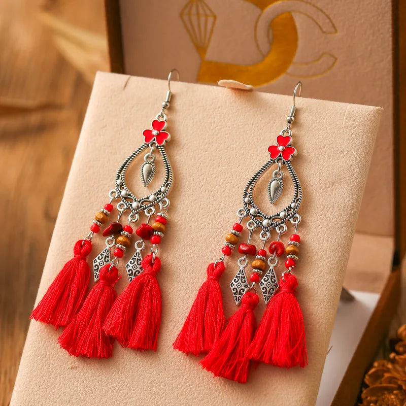 Boho Earrings Red