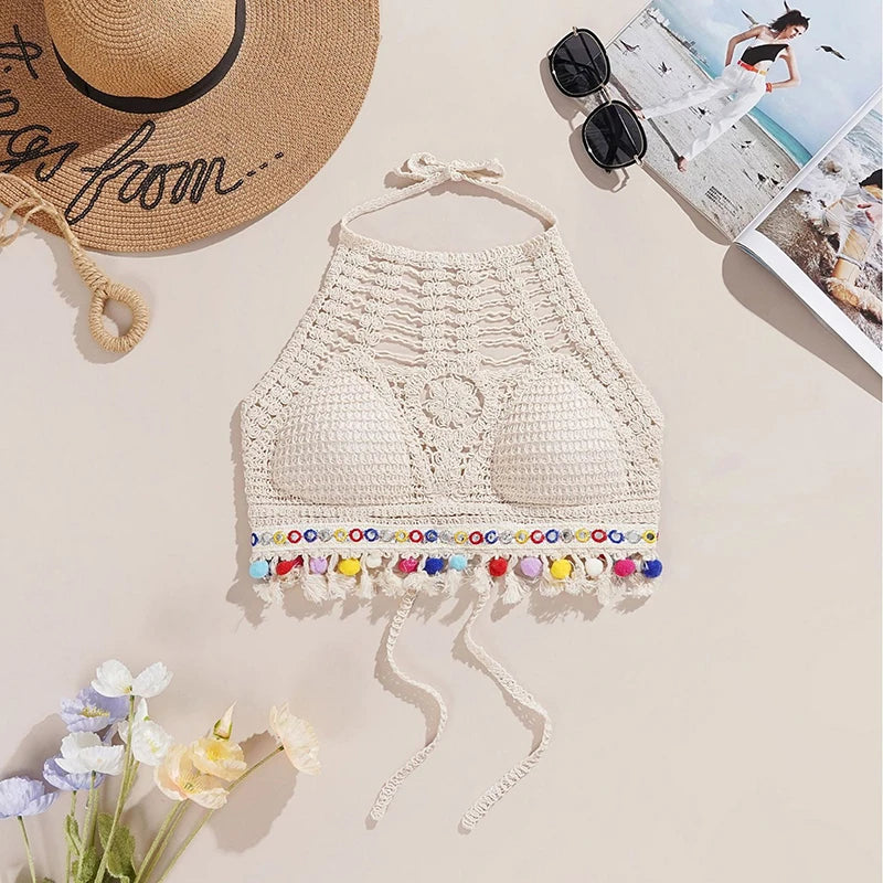 Boho Ethnic Style Top Beige and Colourful One Size