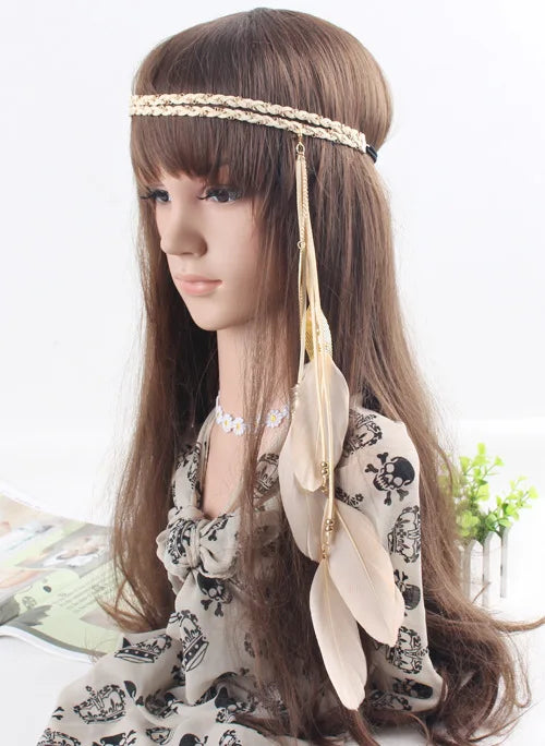Boho Feather Headbands! Beige