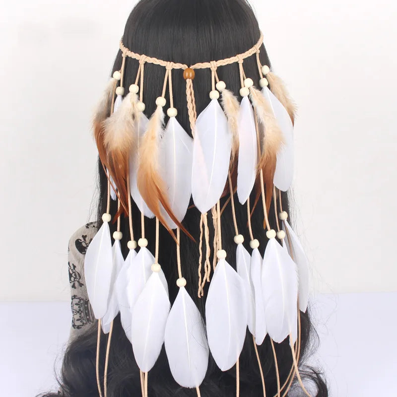 Boho Feather Headbands! Big White and Brown Feathers