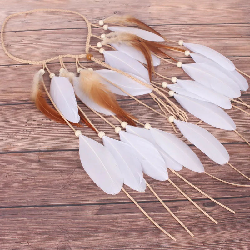 Boho Feather Headbands! Big White and Brown Feathers