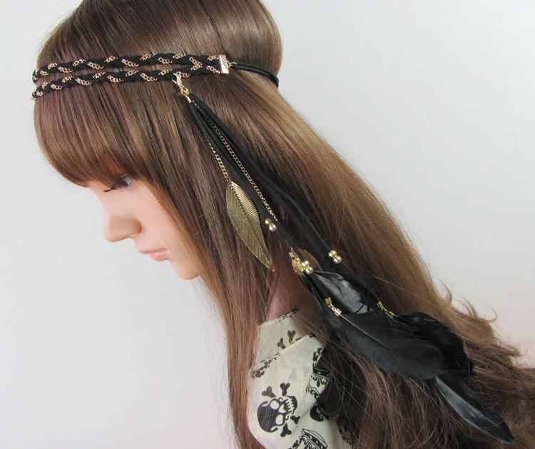 Boho Feather Headbands! Black
