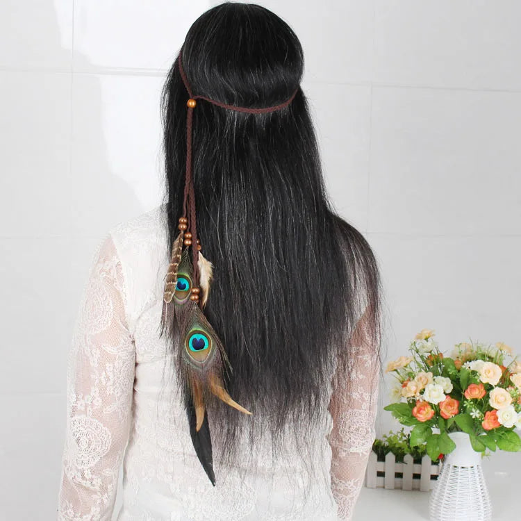 Boho Feather Headbands! Brown and Peacock Feathers