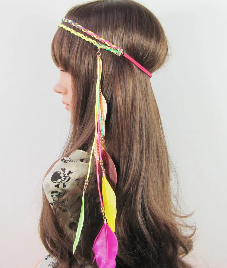 Boho Feather Headbands! Colourful Neon