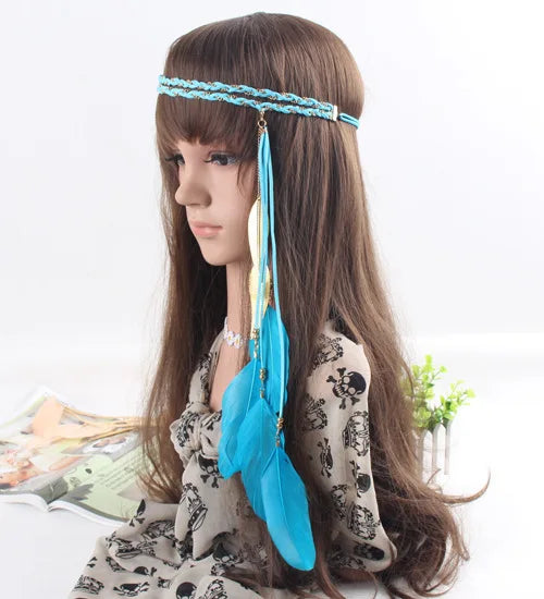 Boho Feather Headbands! Light Blue