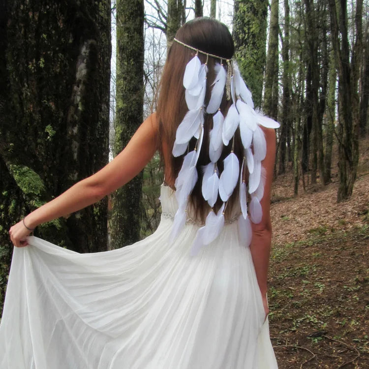 Boho Feather Headbands! Long White Feathers