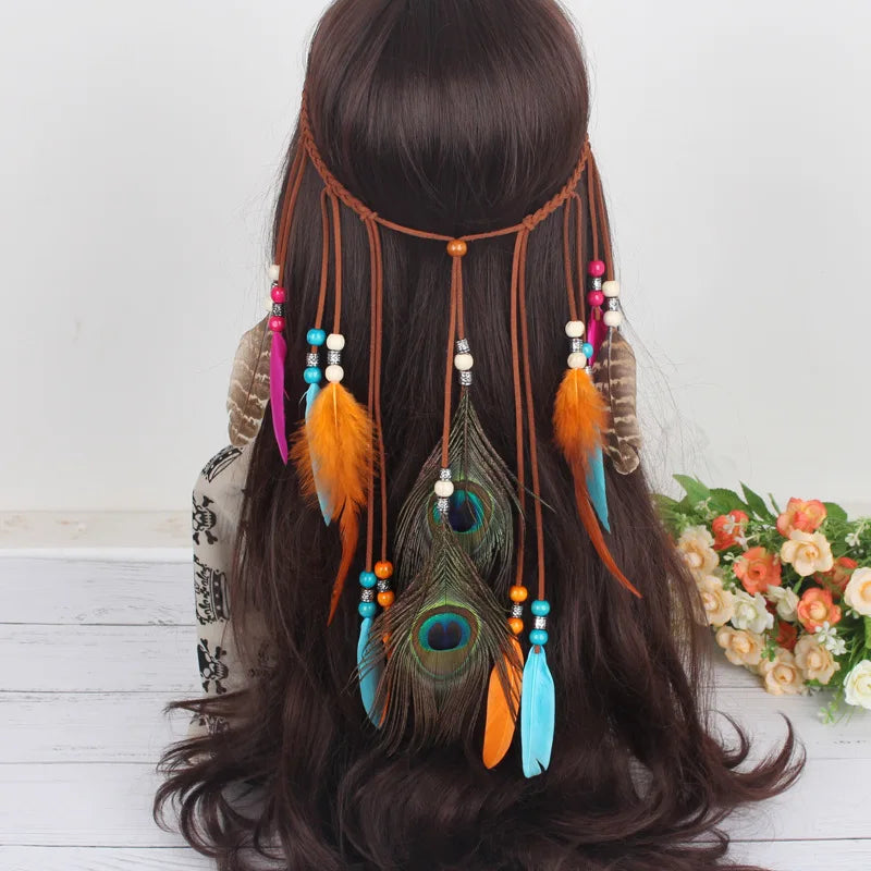Boho Feather Headbands! Multi-coloured Orange