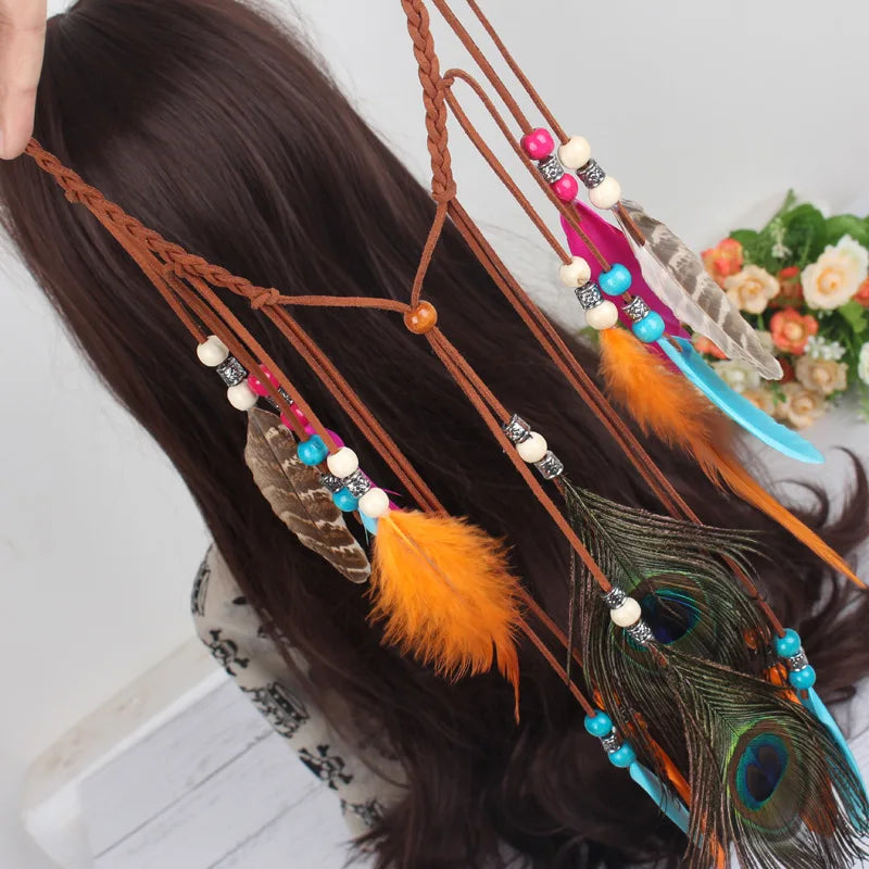 Boho Feather Headbands! Multi-coloured Orange