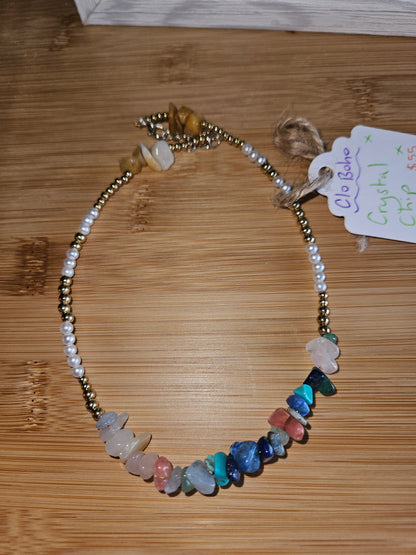 Peace Crystal Chip Choker Necklace