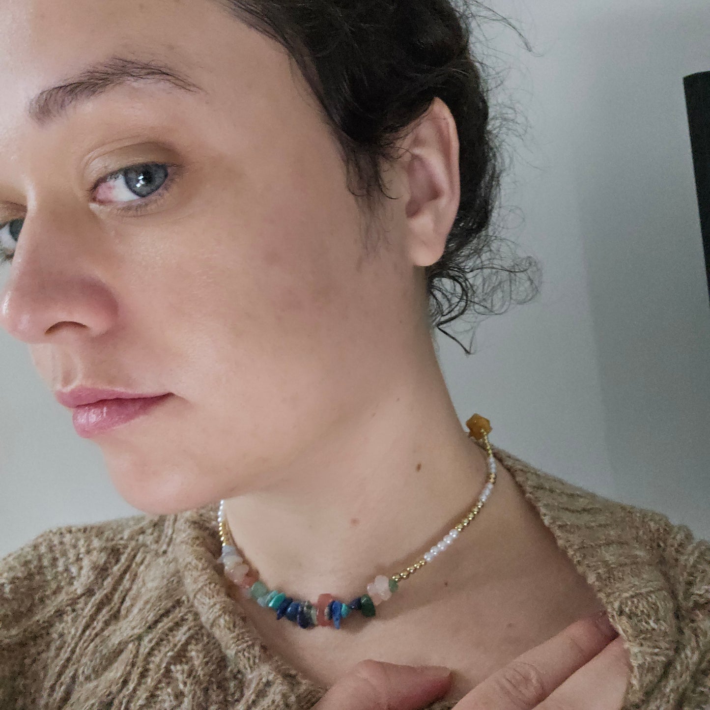 Peace Crystal Chip Choker Necklace