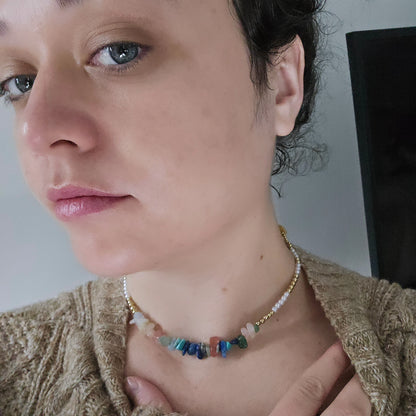 Peace Crystal Chip Choker Necklace