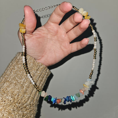 Peace Crystal Chip Choker Necklace