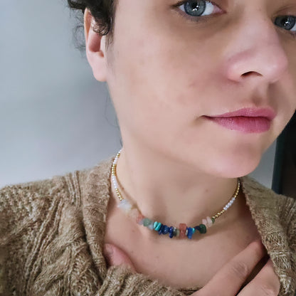 Peace Crystal Chip Choker Necklace