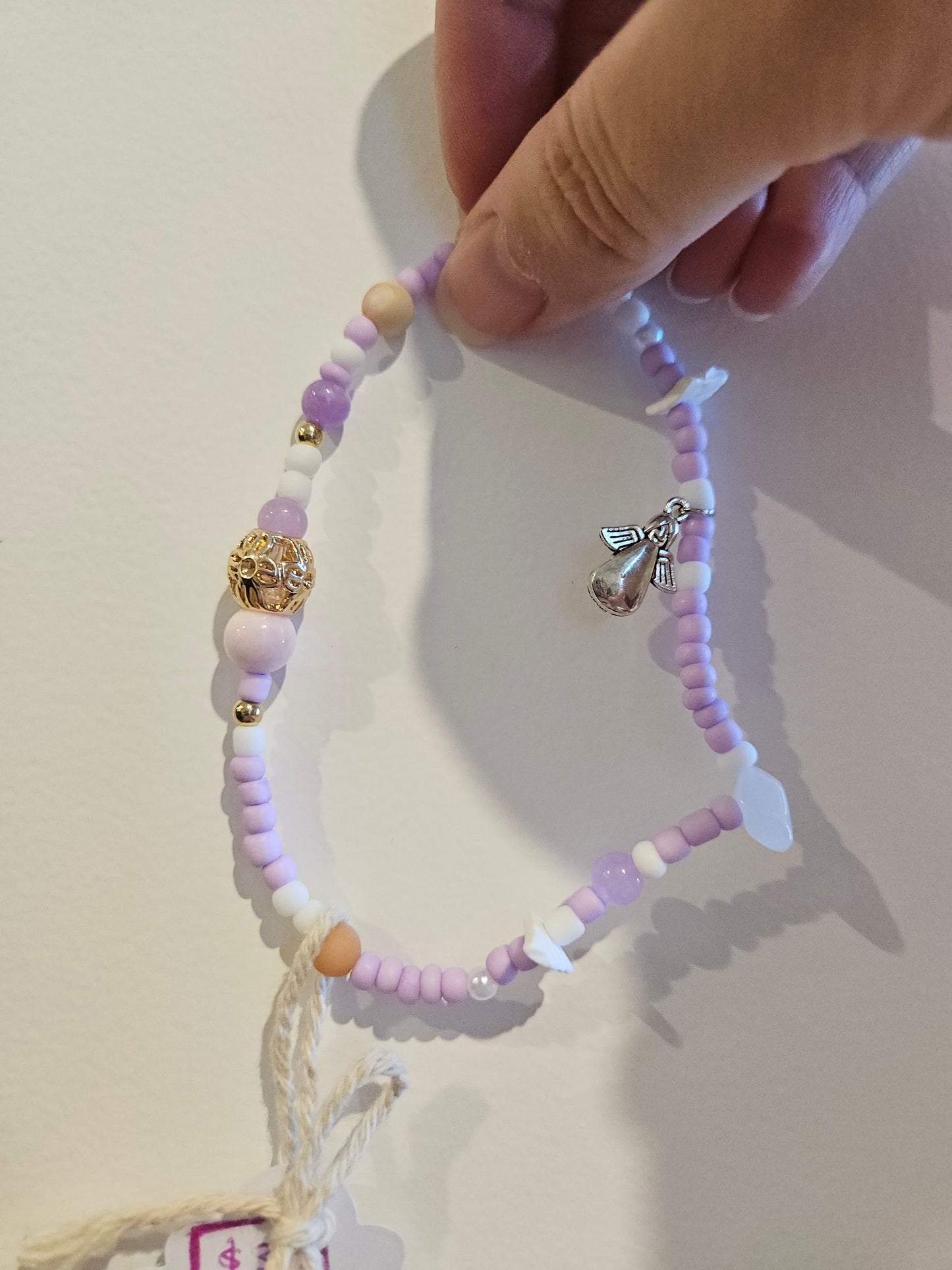 Gemstone and Seed Bead Anklets Fun - Milky Quartz, Shells, Pink Aventurine, Purple Jade and Amethyst