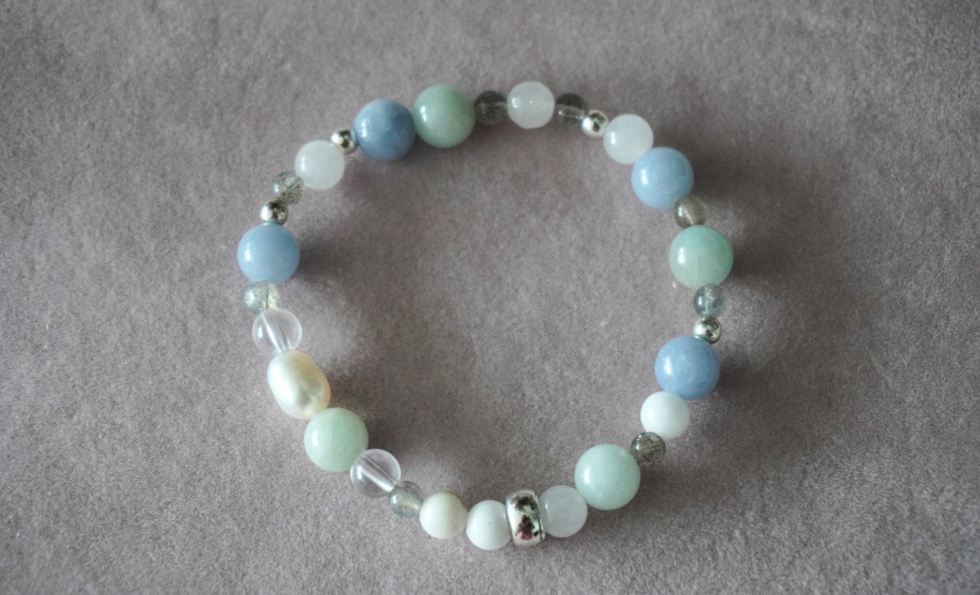 Gemstone Charm Bracelets! Angelic & Pure Vibes - Angelite - Aquamarine - White Jade - Labradorite - Clear Quartz - White Freshwater Pearls - Zebra Jasper
