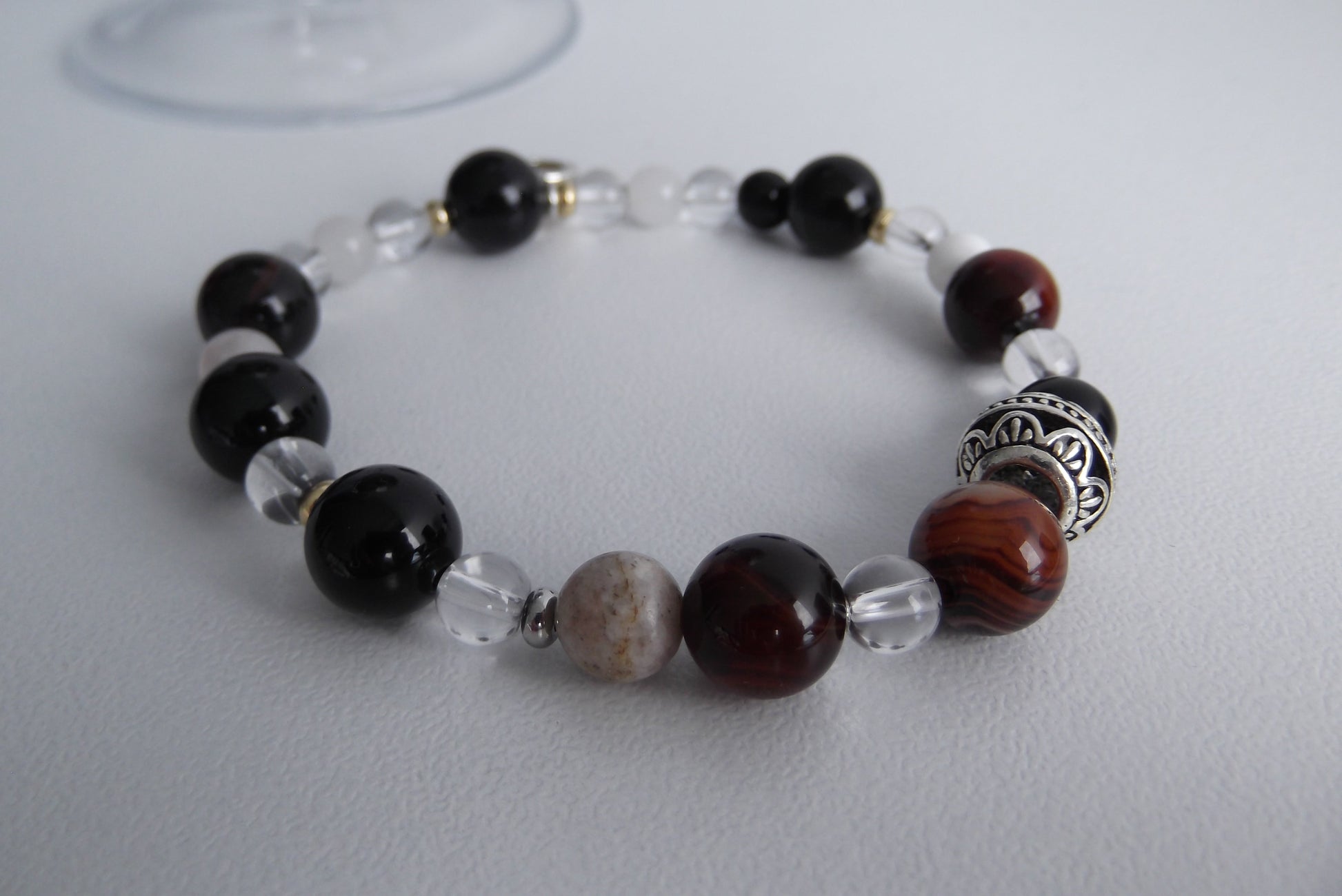 Gemstone Charm Bracelets! Love & Protection - Black and Orange Agate - Dyed Jade