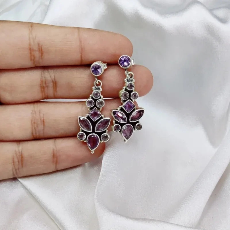 Ethnic Pendant Earrings Silver