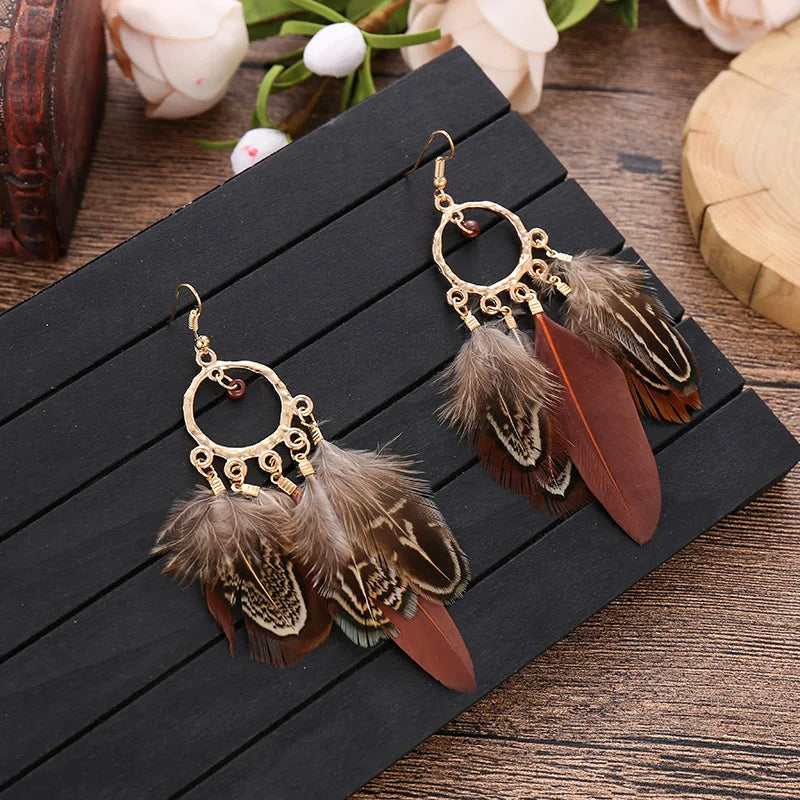 Feather Boho Earrings Brown 1