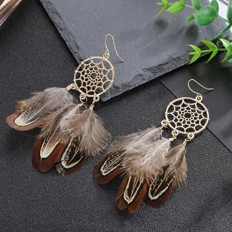 Feather Boho Earrings Brown 2