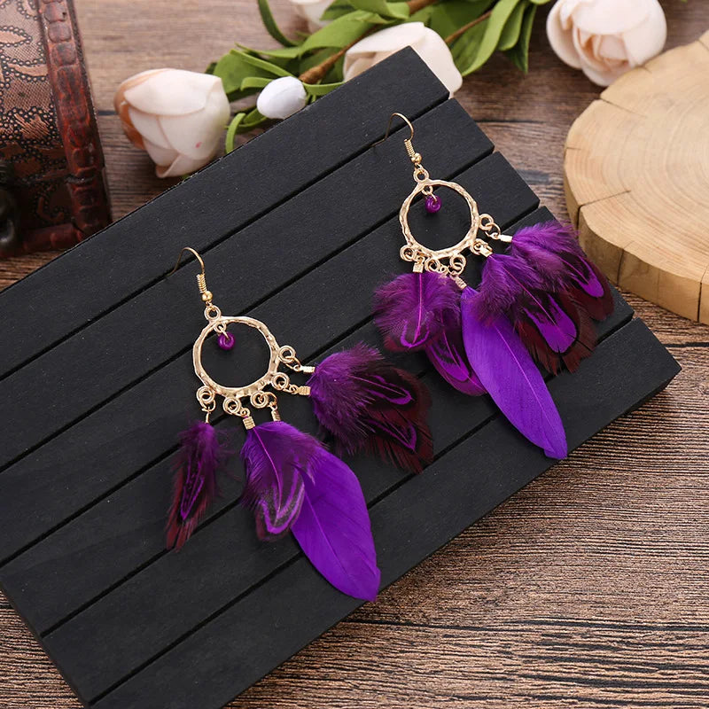 Feather Boho Earrings Purple 1
