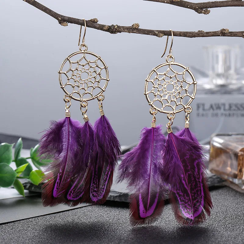 Feather Boho Earrings Purple 2