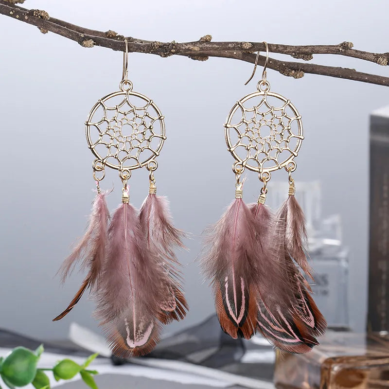 Feather Boho Earrings Pink 2