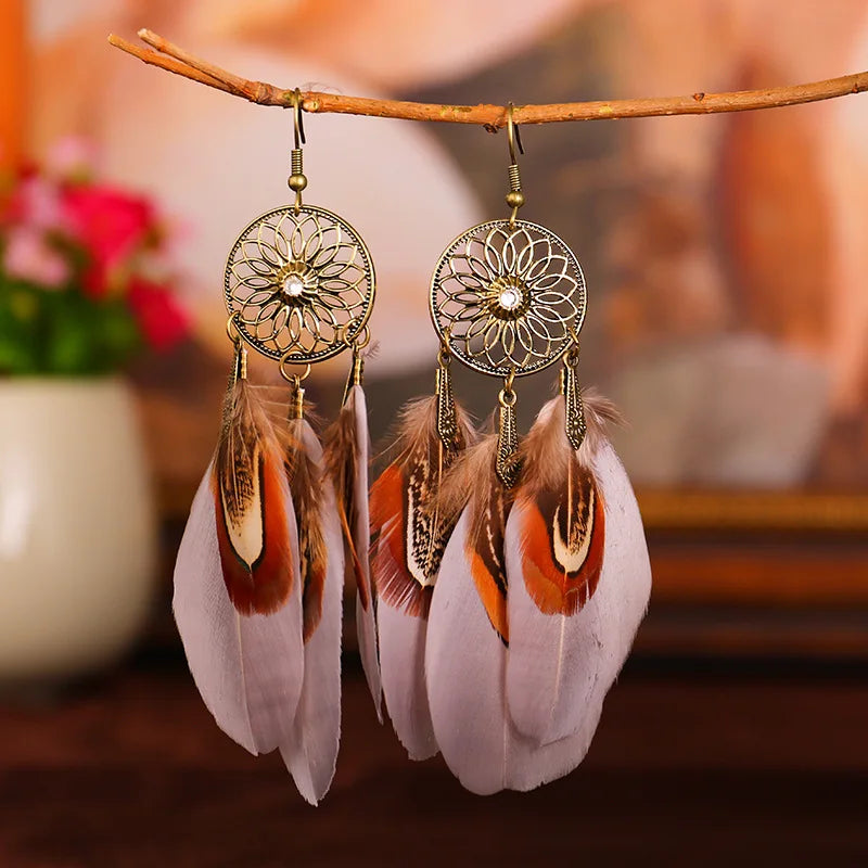Feather Boho Earrings Pinky Gray