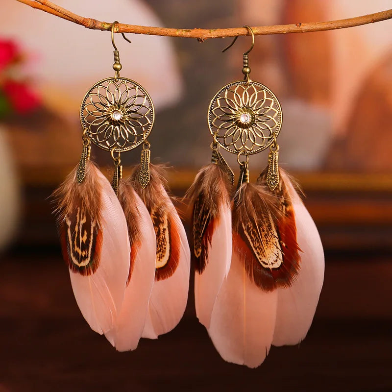 Feather Boho Earrings Light Pink