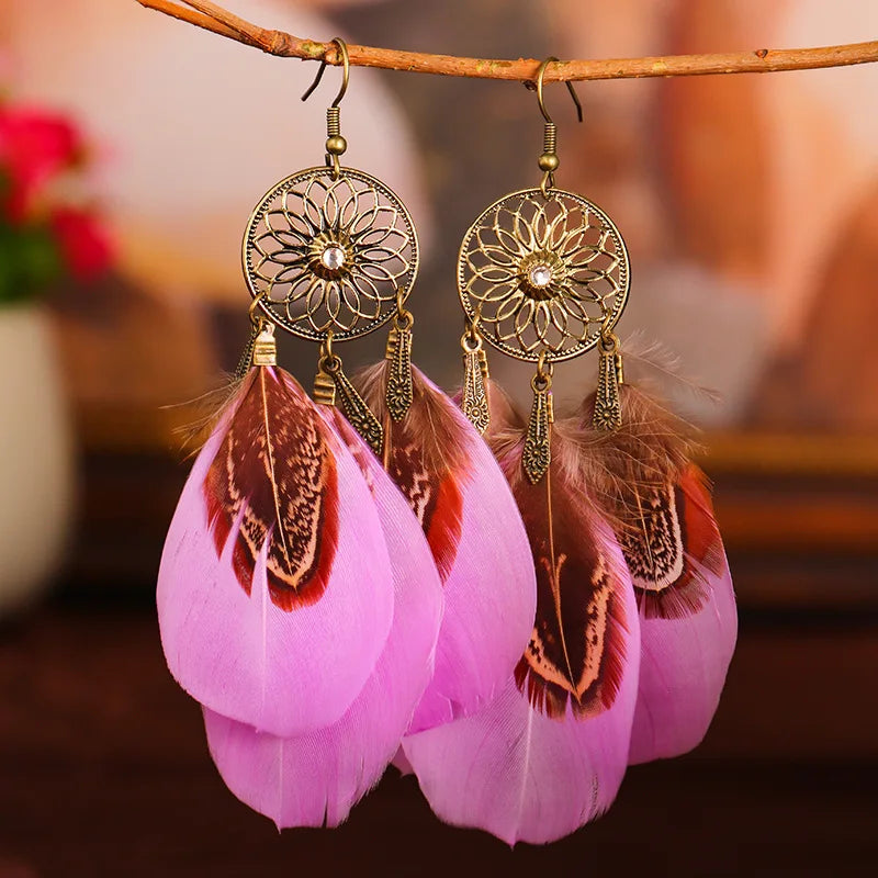 Feather Boho Earrings Pink 3