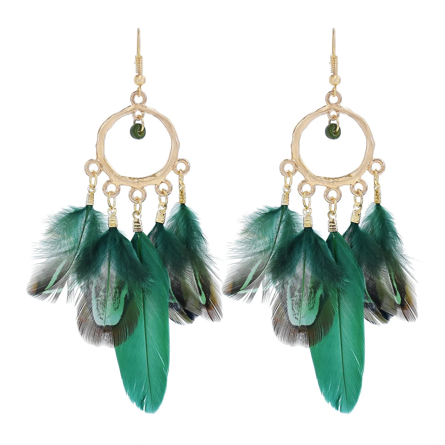 Feather Boho Earrings Green 1
