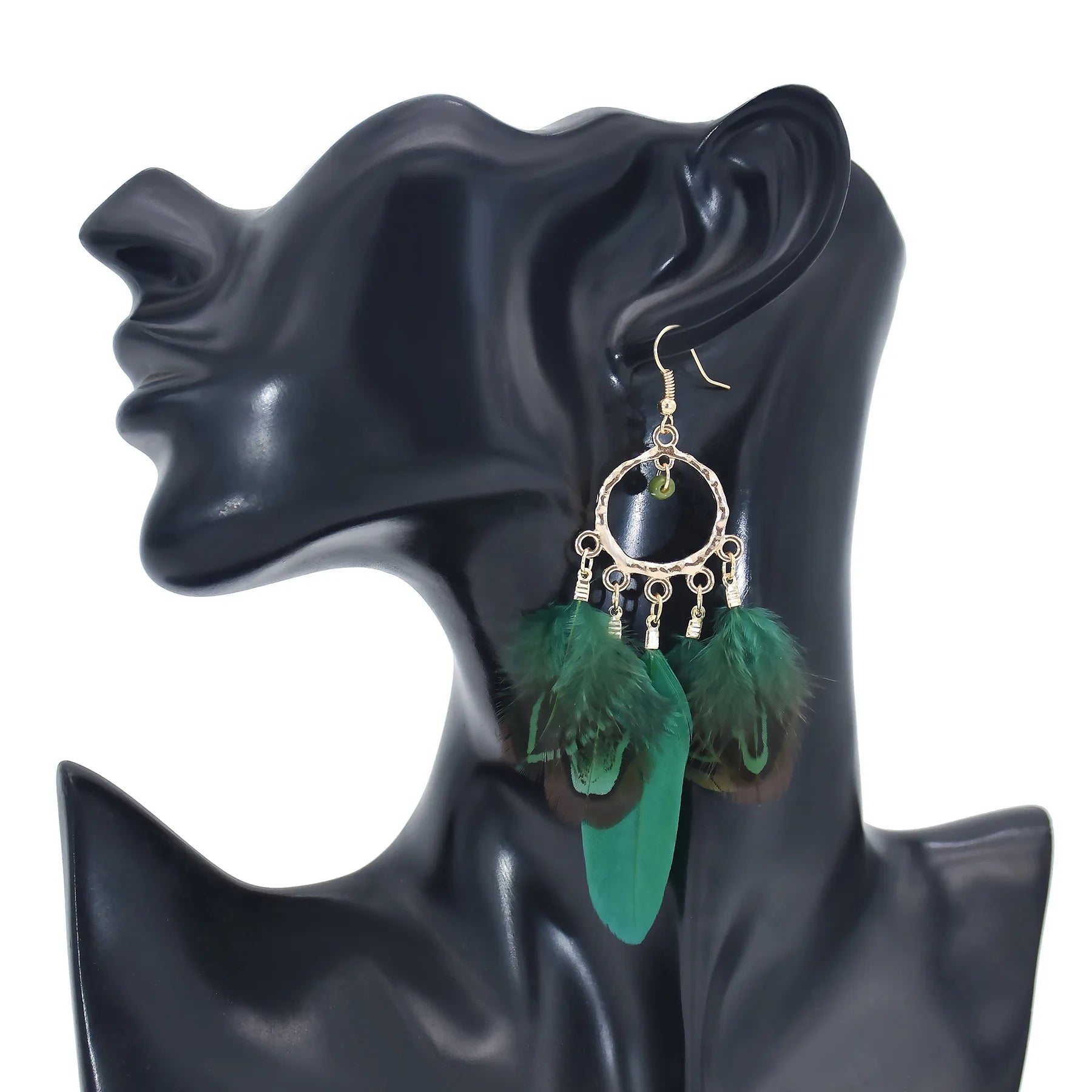 Feather Boho Earrings Green 1