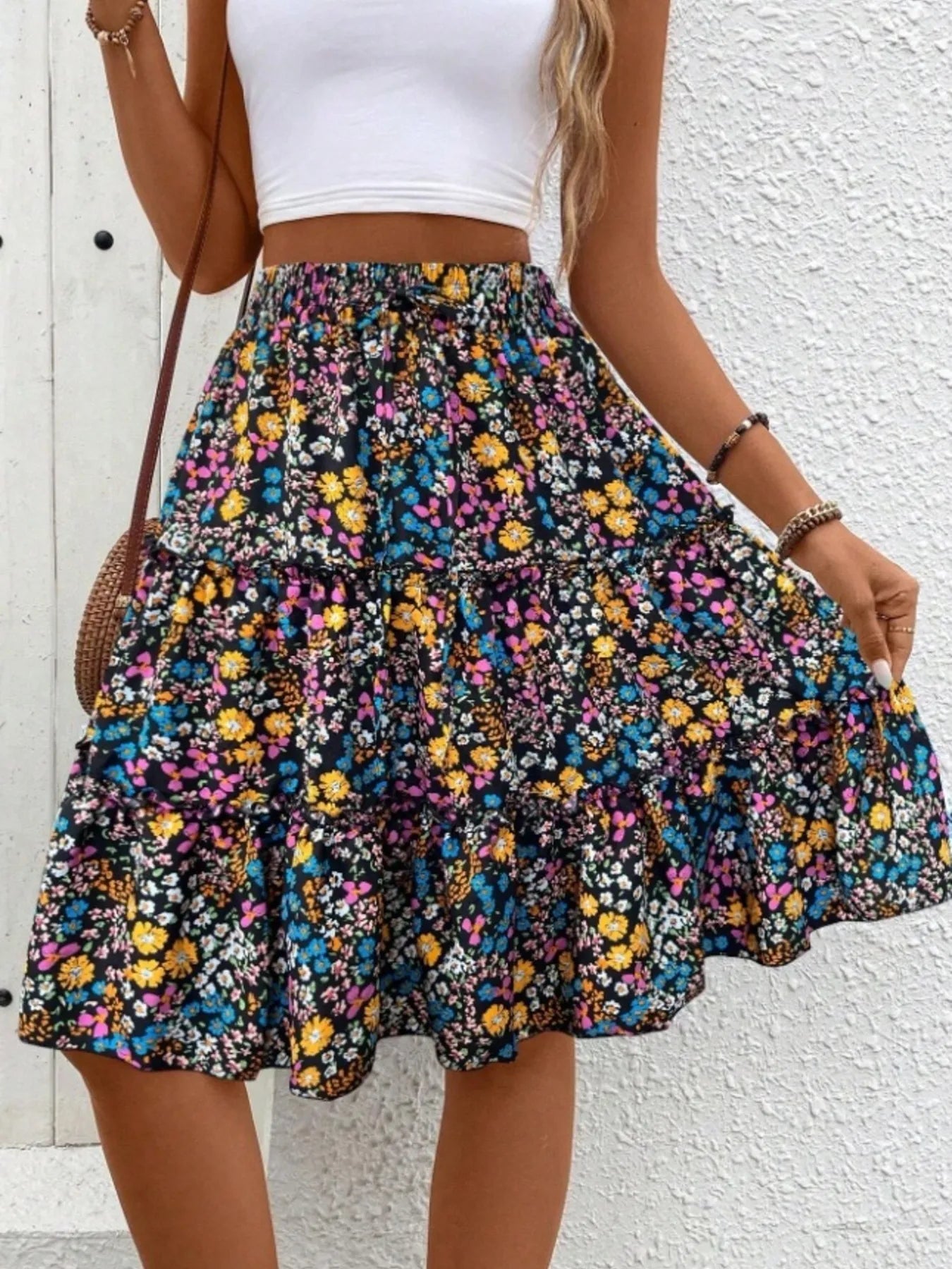 Floral Print Midi Skirt Color