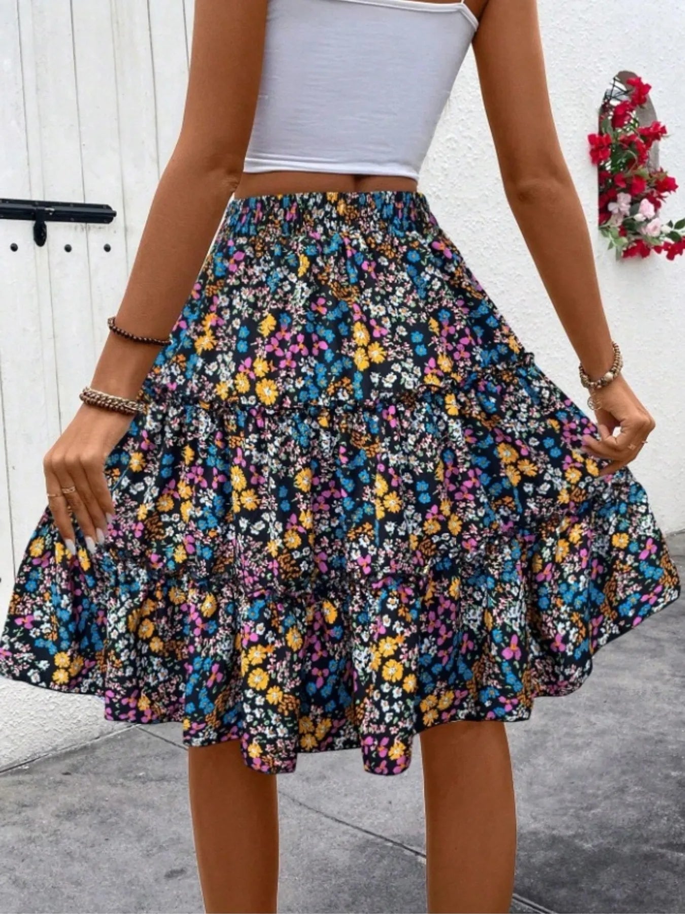 Floral Print Midi Skirt Color