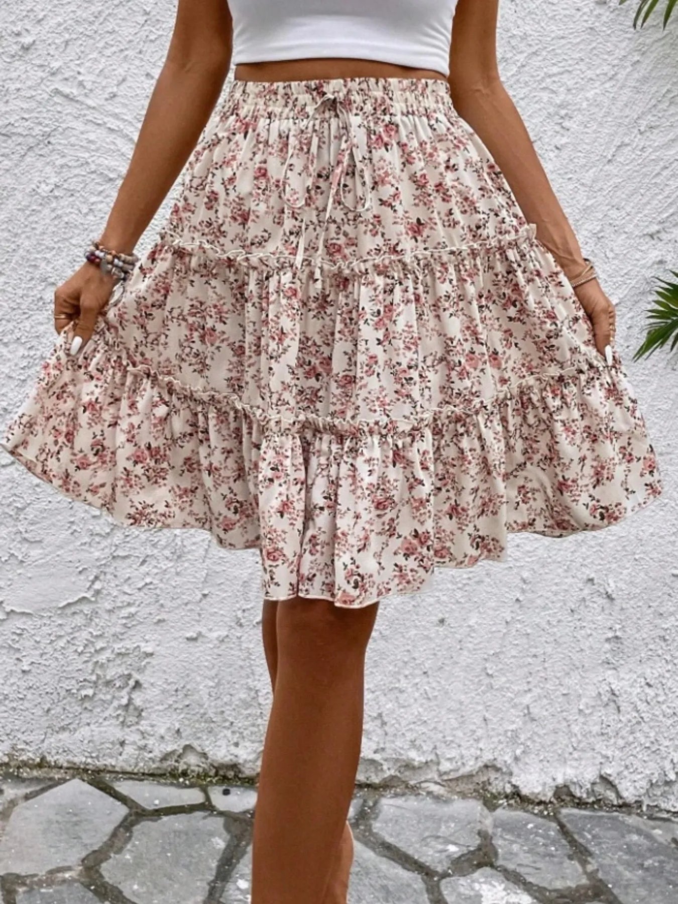 Floral Print Midi Skirt Apricot