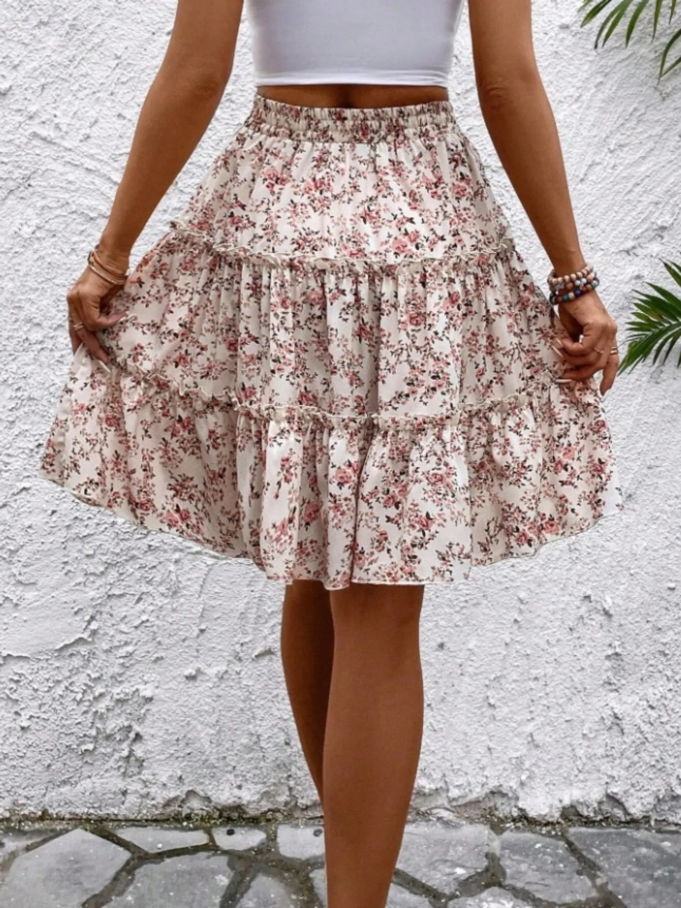 Floral Print Midi Skirt Apricot