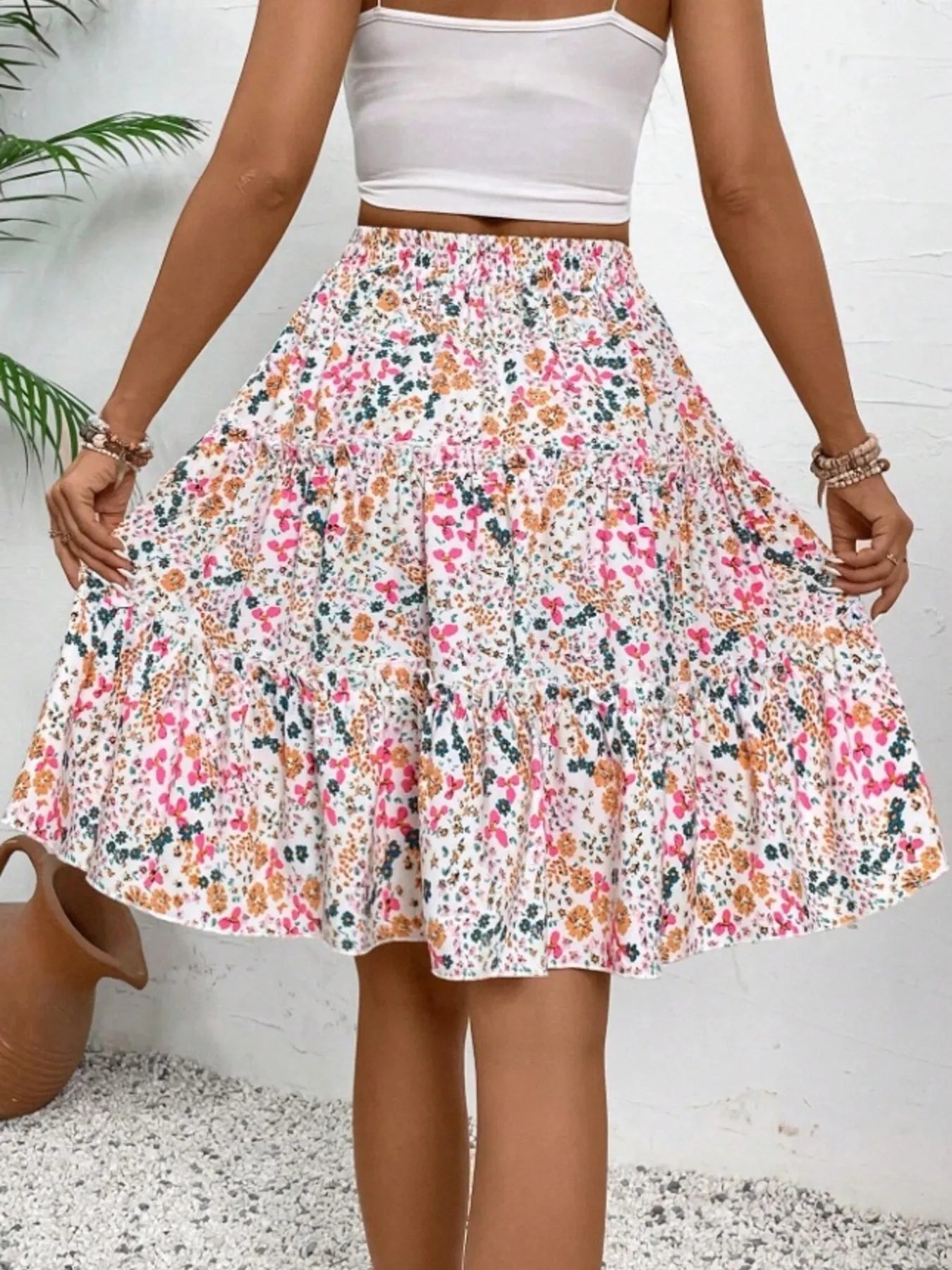 Floral Print Midi Skirt Pink