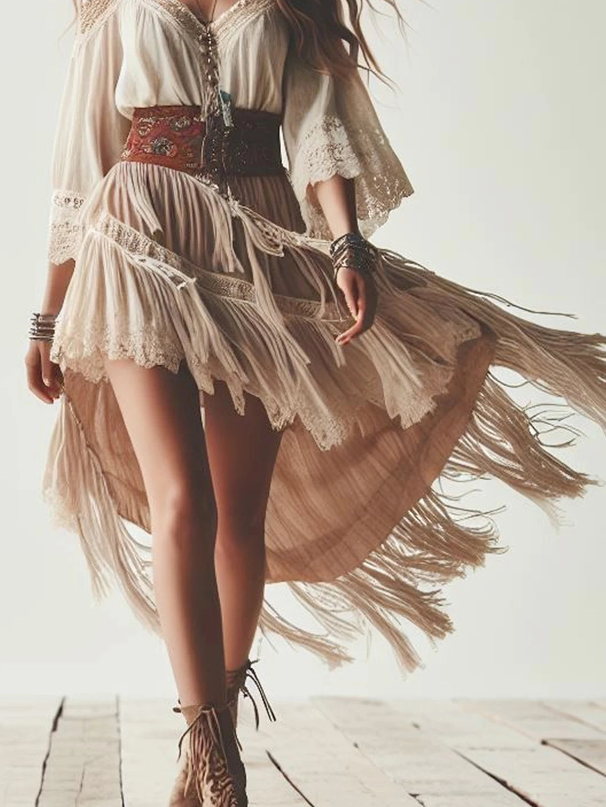 Folk Dress Beige China